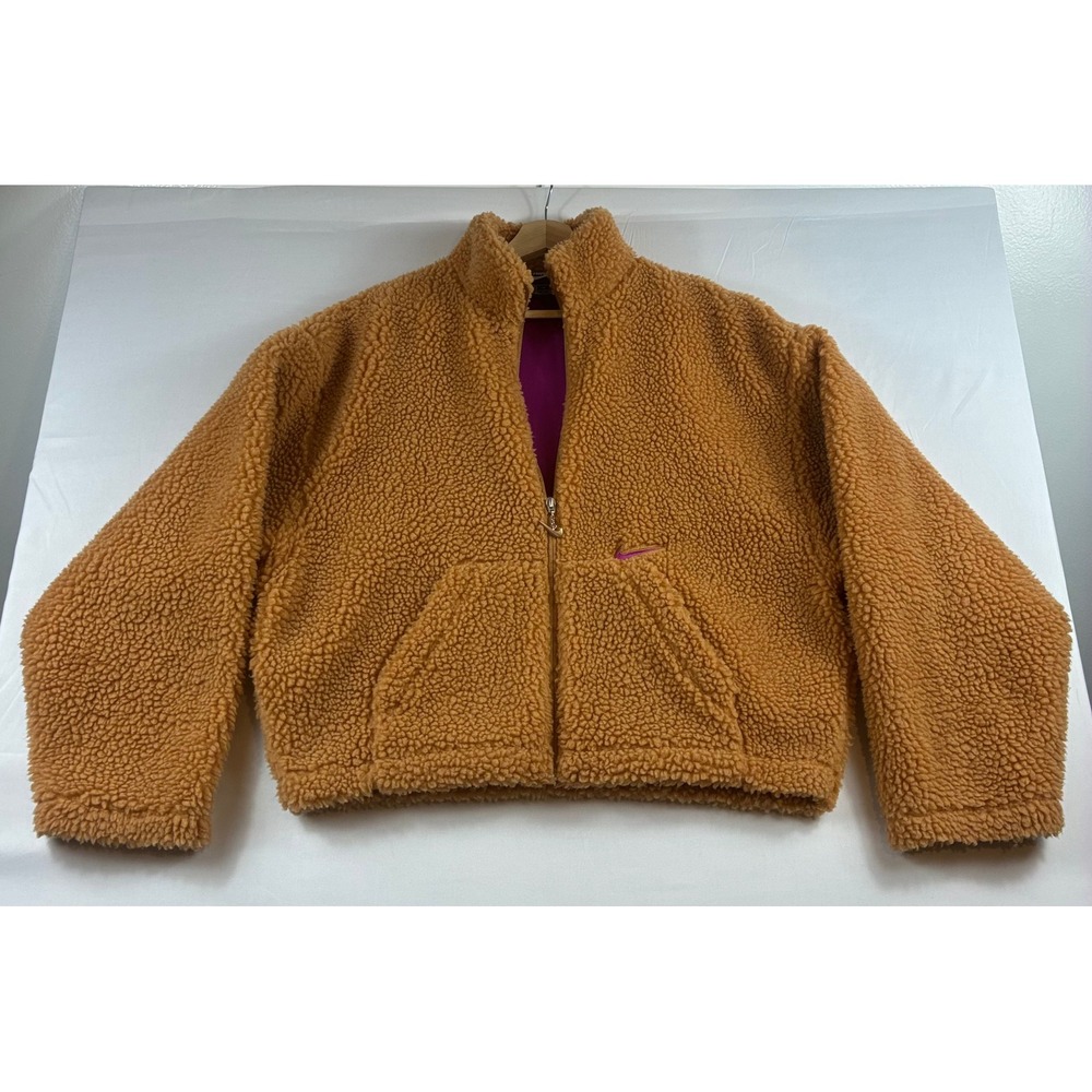 Nike Sherpa Fleece Jacket Womens XL Yellow Purple Full Zip Faux Fur Sportswear